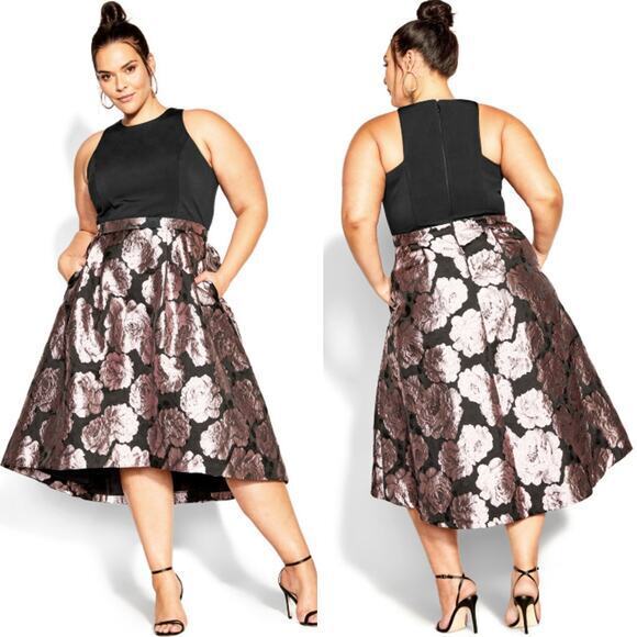 New! City Chic‎ Beatrice Dress in black with purple jacquard, plus size 24 - Picture 1 of 16